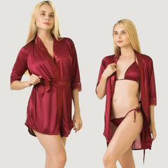 3 Piece Nighty Set – Gown With Bikni Silky and Soft Night Suit