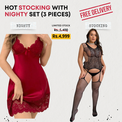 Spacial Honeymoon Offer | Silk Nighty + Free Size BodyStocking