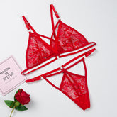 Lingerie Set Strappy Lace Bralette and Panty Sets V-neck Outfit