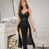 Long Nightdress Two-pieces Hollow Out Low Cut with Light slip Underwear