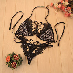 Leopard Butterfly 2-Piece Lace Lingerie, Underwear Erotic Bikini
