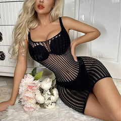 Tight Grid Dress Bodysuit Fishnet Body Stocking For Women